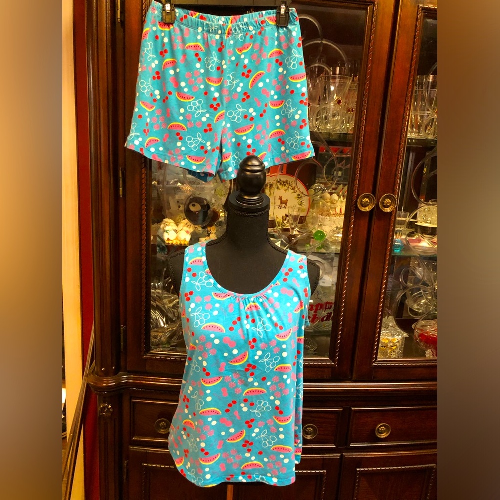2piece Blue and Pink fruit Patterned Pajama Set